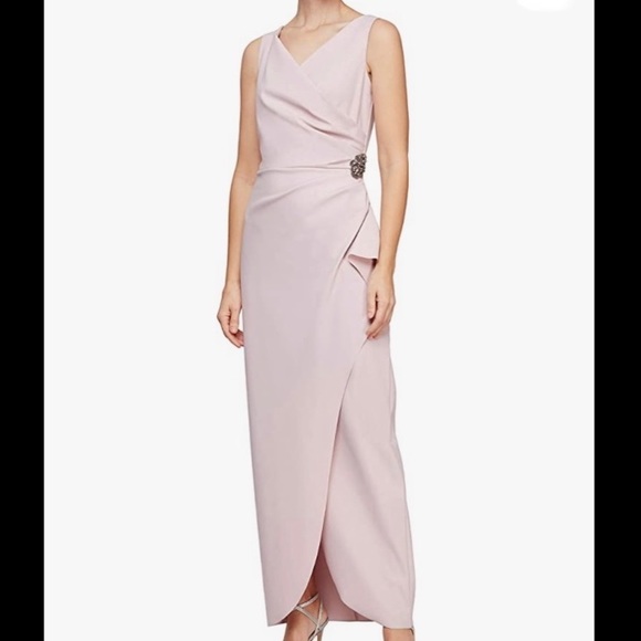 Alex Evenings Women's Slimming Long Side Ruched Dress with Cascade Ruffle Skirt - Picture 1 of 7